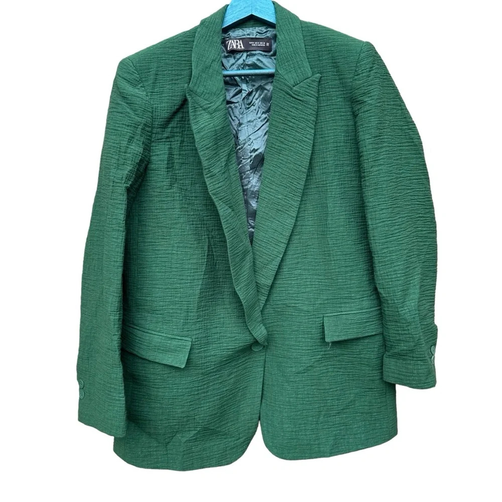 Zara women's medium green one button oversized  blazer